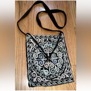 Vintage Brown Velvet Embroidered Shoulder Crossbody Bag Boho, India